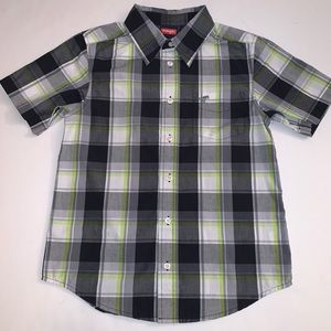Wrangler Boys Black/Green SS Plaid Button Down M